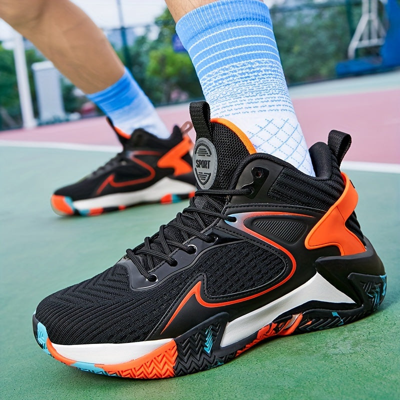 FlameStep Pro court shoe in black with red and orange accents, worn by a player.