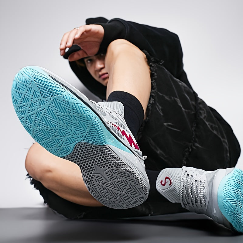 CloudRise Elite court shoe in gray, white and burgundy, outsole view.