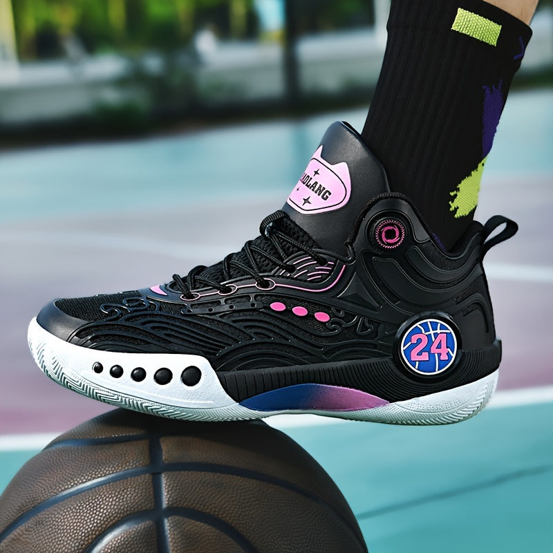 TurboGrid 24 court shoe in black with pink accents, worn by a player.