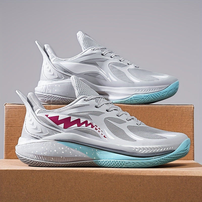 CloudRise Elite court shoe in gray, white and burgundy, pair of shoes.