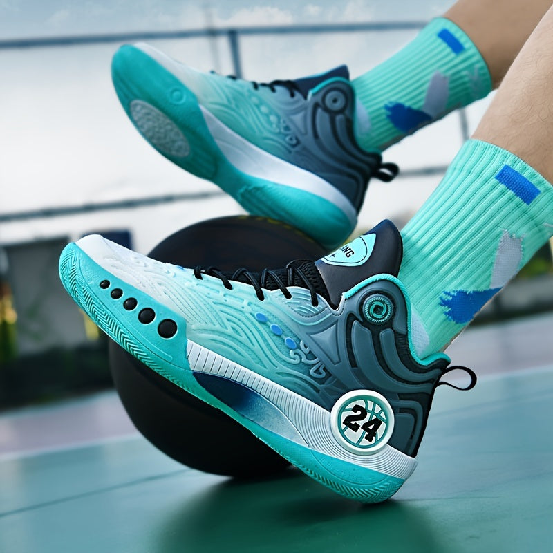 TurboGrid 24 court shoe in turquoise, black and white, outsole view.