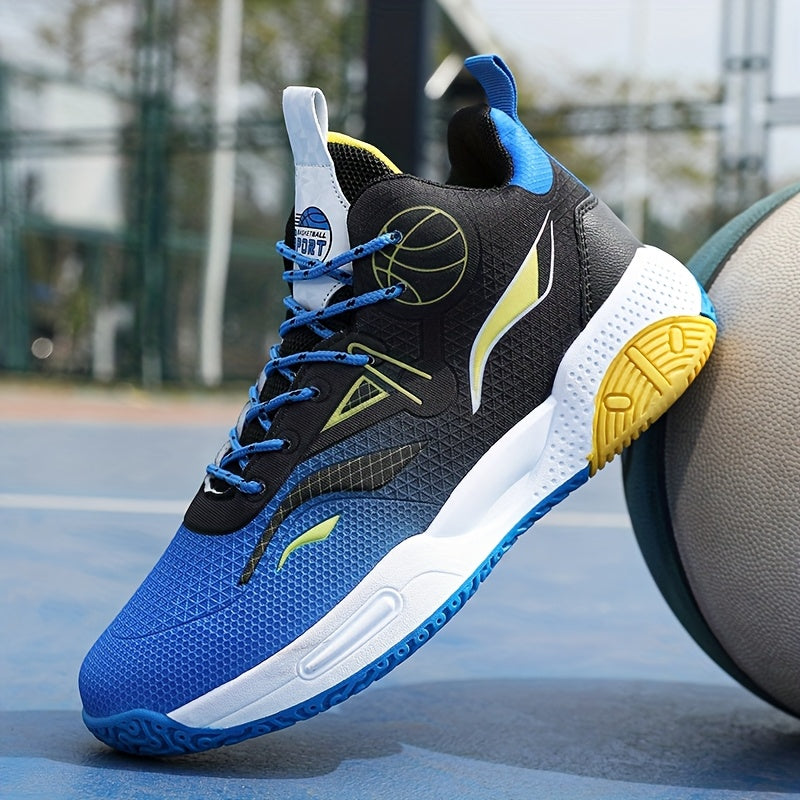 VortexPulse Pro court shoe in blue, black and yellow, worn by a player.
