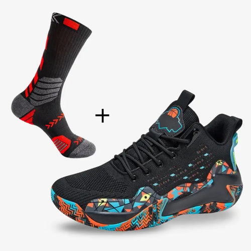 BF DynaDunk Volleyball & Basketball Shoes with Complimentary Socks in Black/Orange. [color=Black/Orange]
