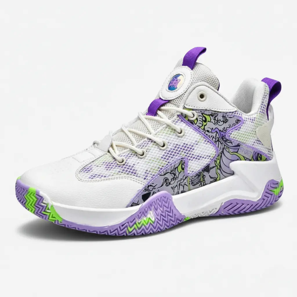 BF Graphite 3.0+ Volleyball and Basketball Shoes with Complimentary Socks in White/Purple.