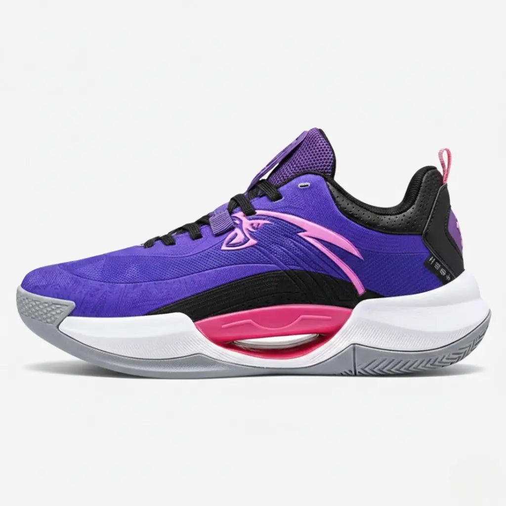 Reflex Pro court shoe in purple and pink, side view.