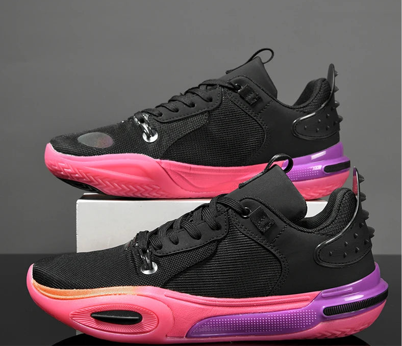 AirFlow Max Pro court shoe in black with pink and purple accents, pair of shoes.