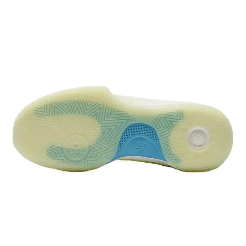 Peak Triangle court shoe in pale green, outsole view.