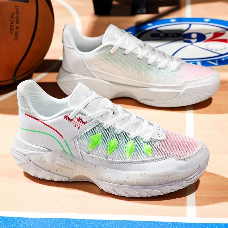 Impact Zone court shoe in white and lime green, pair of shoes.