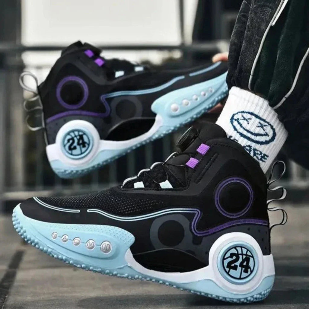 UrbanPulse court shoe in black and teal, pair of shoes.