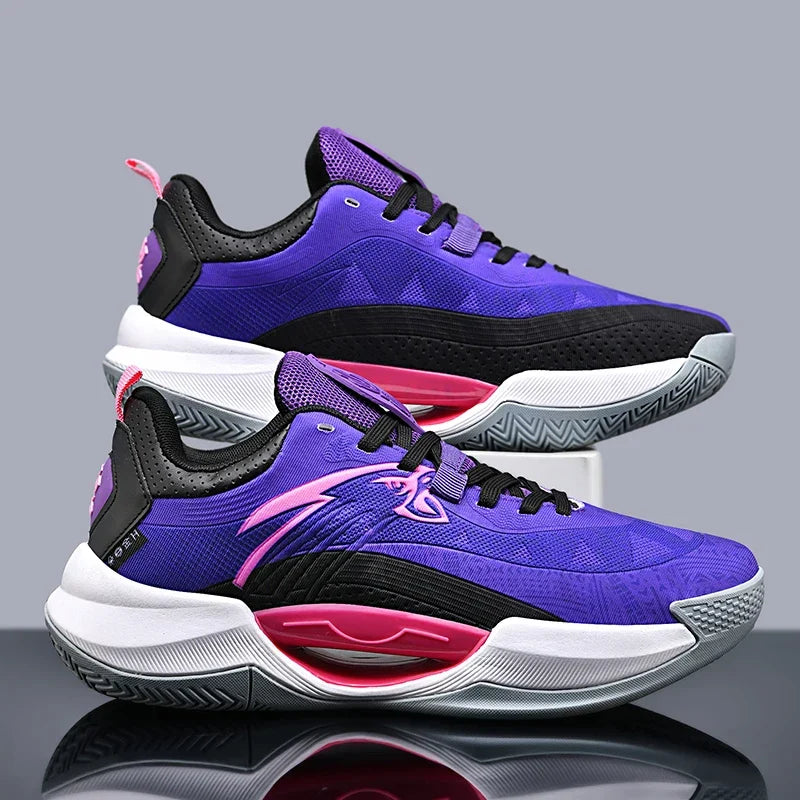 Reflex Pro court shoe in purple and pink, pair of shoes.