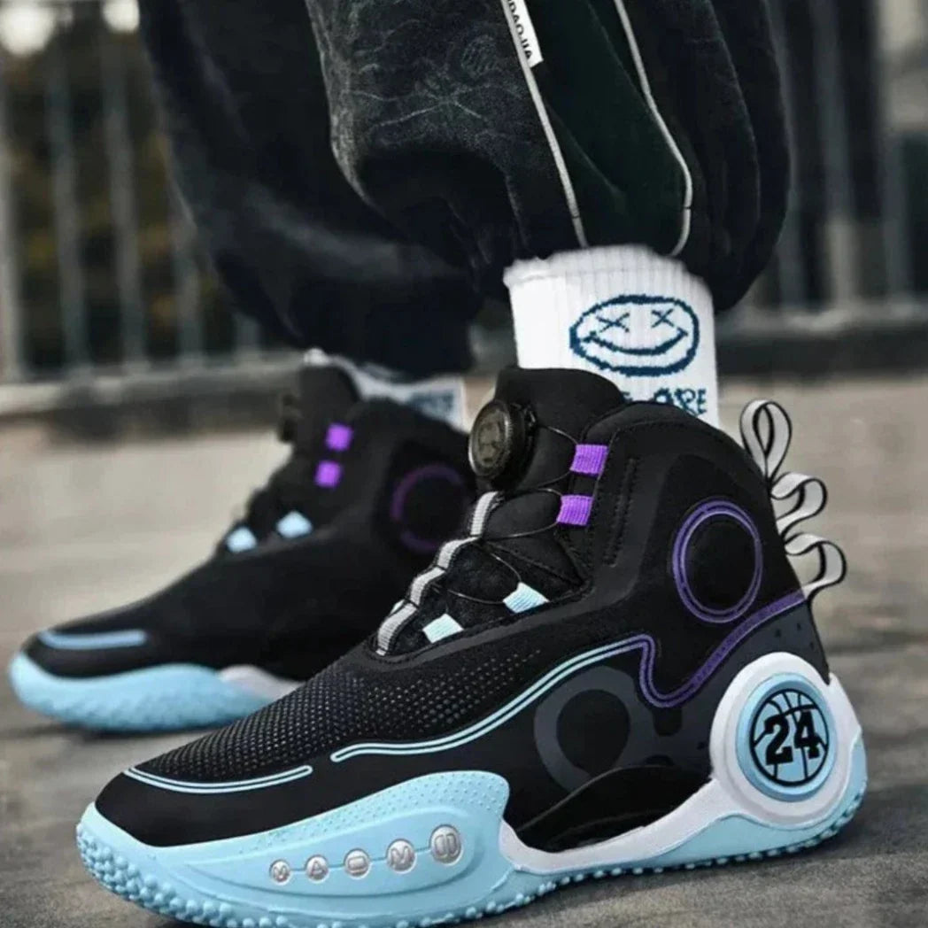 UrbanPulse court shoe in black and teal, pair of shoes.