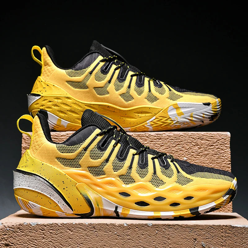 Flash Court court shoe in yellow and black, pair of shoes.