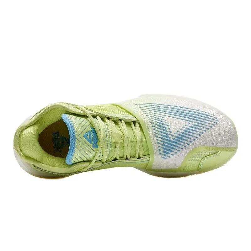 Peak Triangle court shoe in pale green, top-down view.