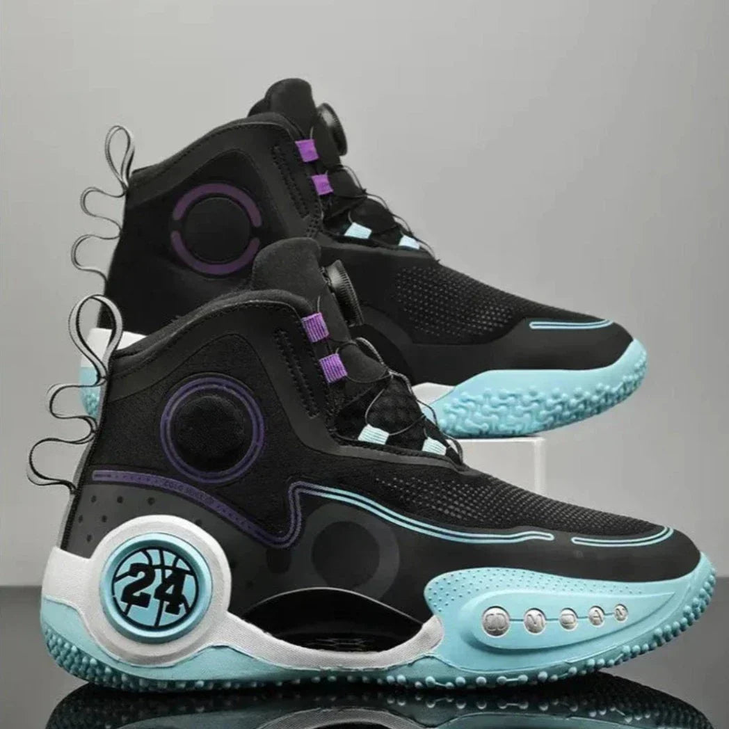 UrbanPulse court shoe in black and teal, pair of shoes.