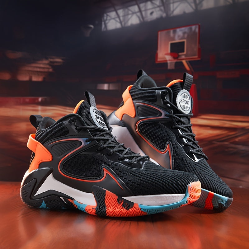 FlameStep Pro court shoe in black with red and orange accents, pair of shoes.