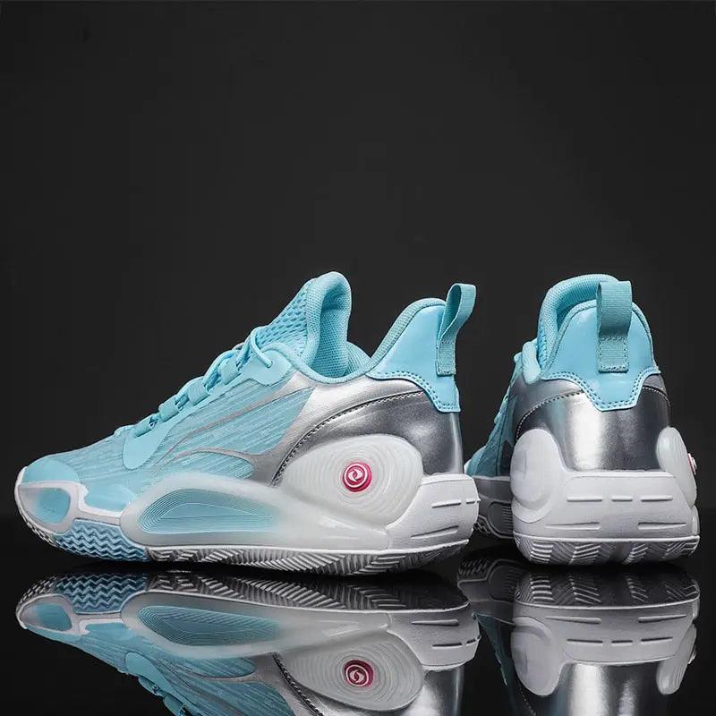 Gladiator court shoe in blue and turquoise, pair of shoes.