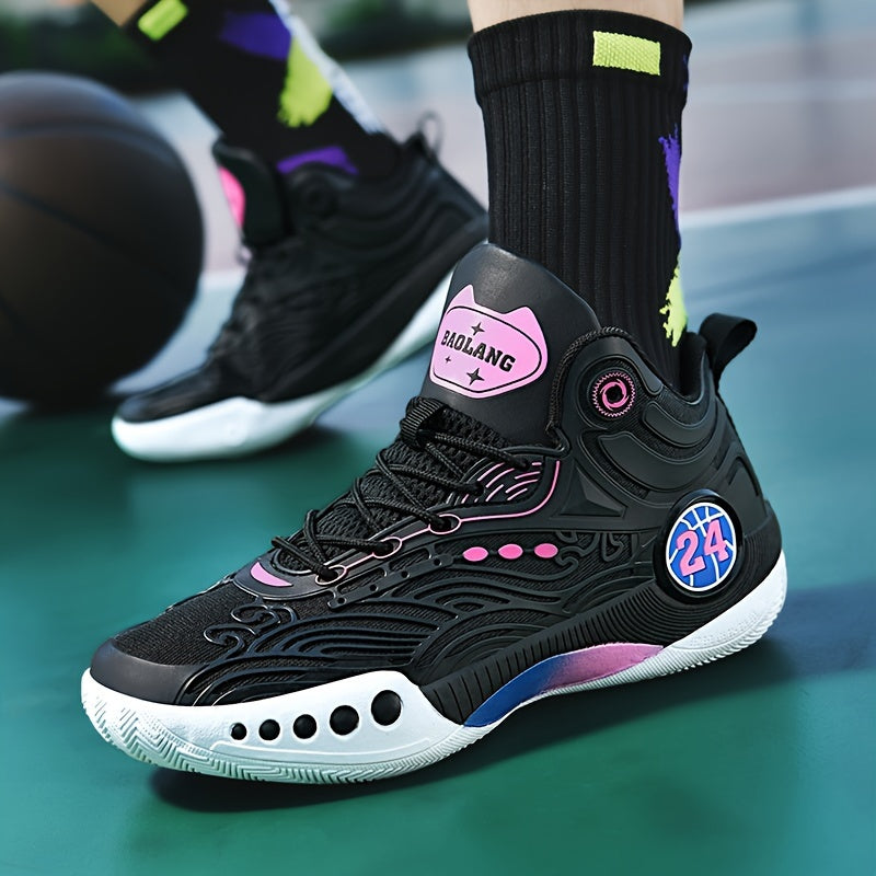 TurboGrid 24 court shoe in black with pink accents, worn by a player.