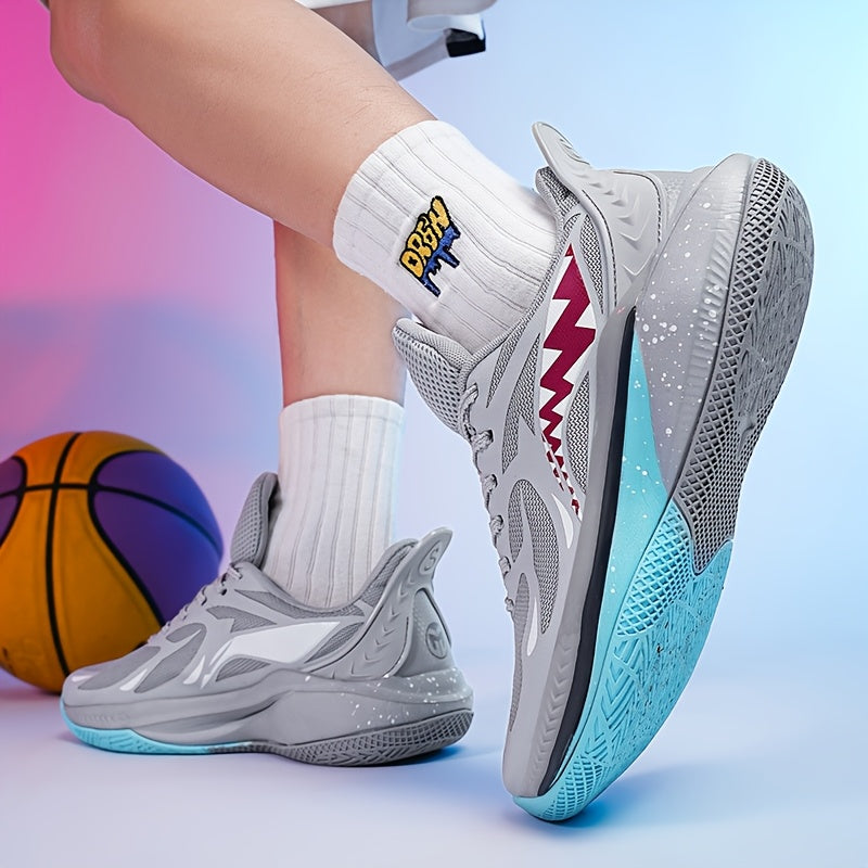 CloudRise Elite court shoe in gray, white and burgundy, outsole view.