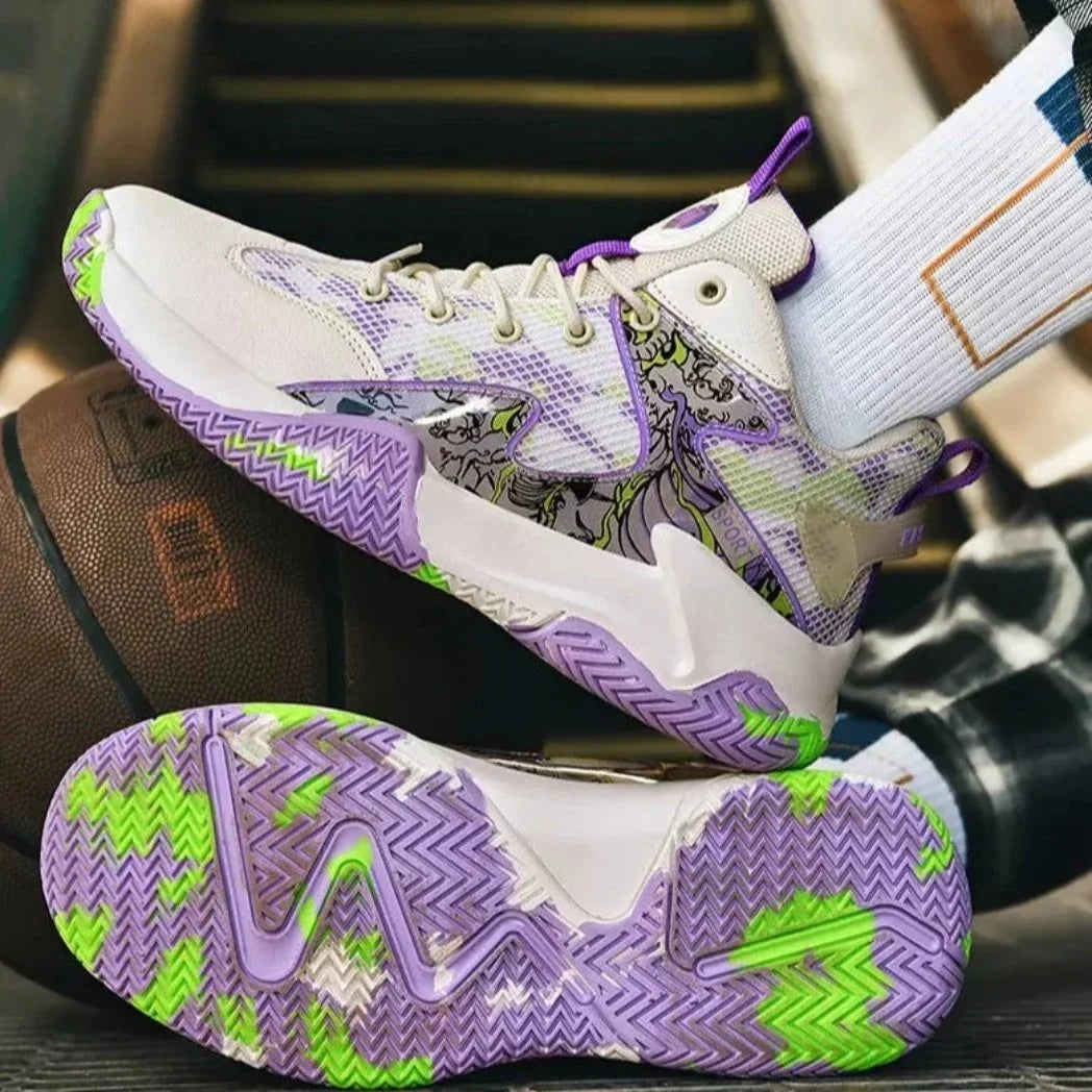 BF Graphite 3.0+ Volleyball and Basketball Shoes with Complimentary Socks in White/Purple.
