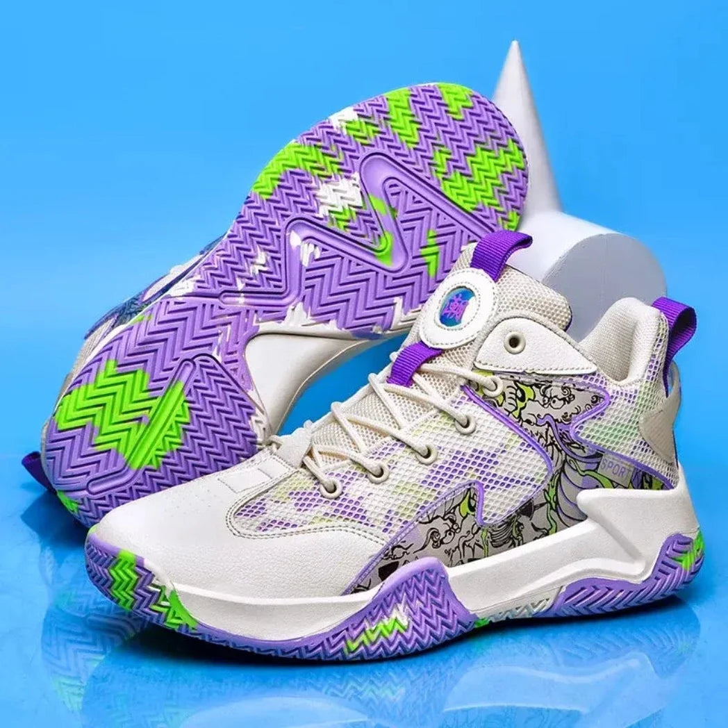 BF Graphite 3.0+ Volleyball and Basketball Shoes with Complimentary Socks in White/Purple.