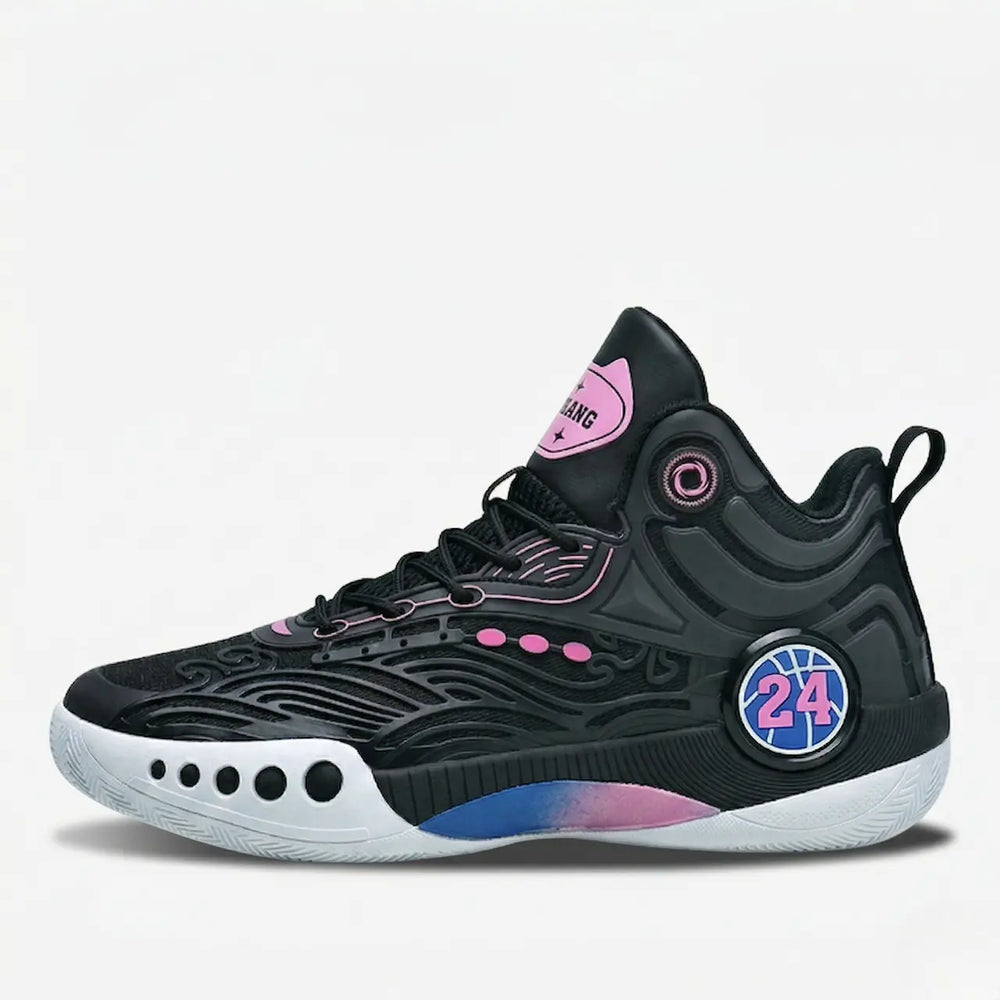 TurboGrid 24 court shoe in black with pink accents, side view. [color=Black]
