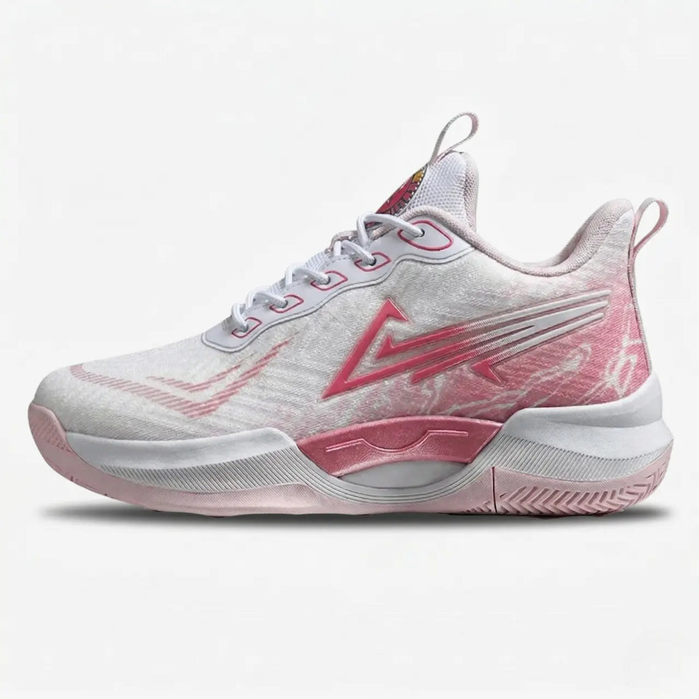 PinkWave Runner court shoe in pink and white, side view. [color=Pink]