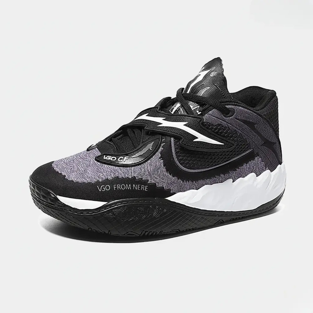 Creed Pro court shoe in black, white and pink, side view. [color=Black]