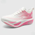 PowerStep court shoe in white and pink, side view.